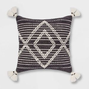 NWT Embroidered Textured Diamond Throw Pillow Black/Cream - Opalhouse